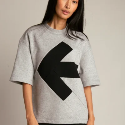 oversized T-shirt for women, arrow grey, black by Reet Aus